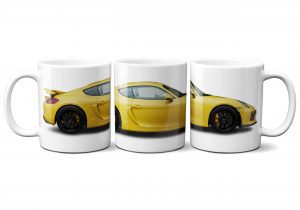 Porsche 981 Cayman GT4 Mug in yellow with black alloys