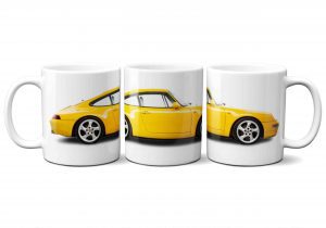 Porsche 911 993 Carrera 4 S car mug in Yellow with Twist Alloys Mug.